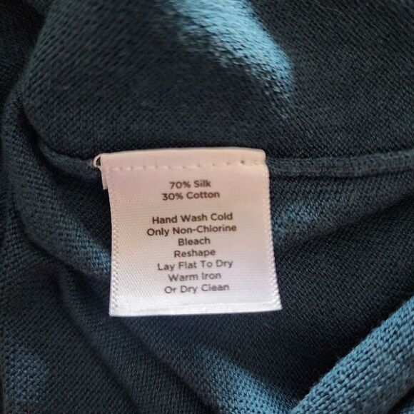 Talbots Petites teal blue light weight silk blend button front cardigan size LP - Picture 5 of 6